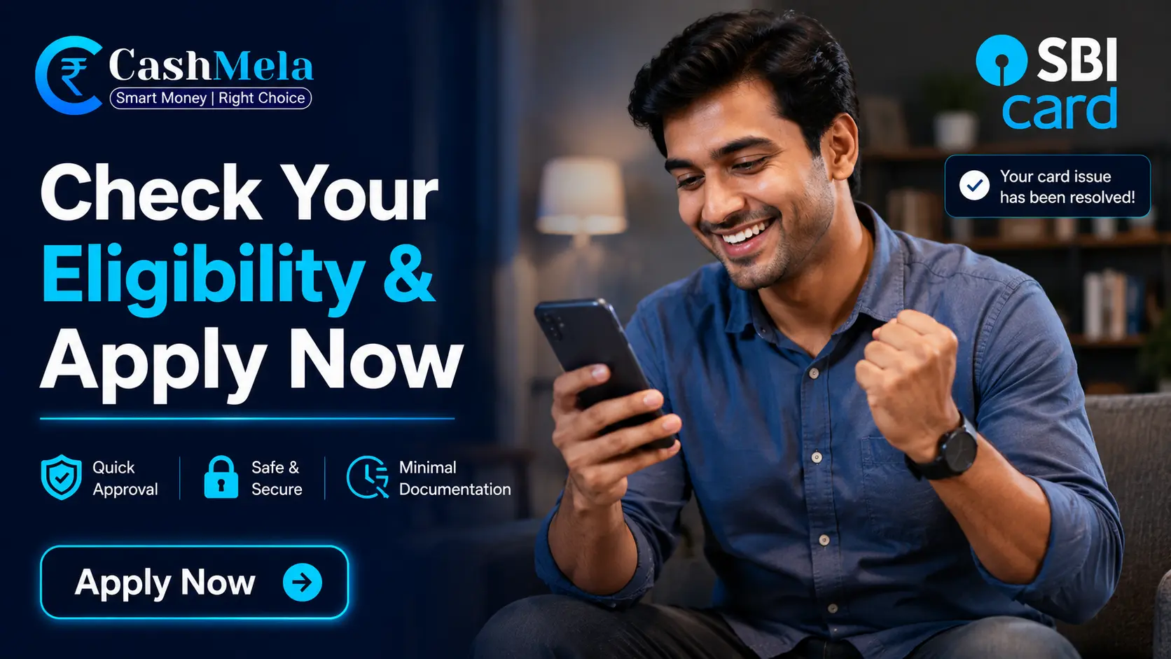 someone smiling after resolving their card issue Apply Now
